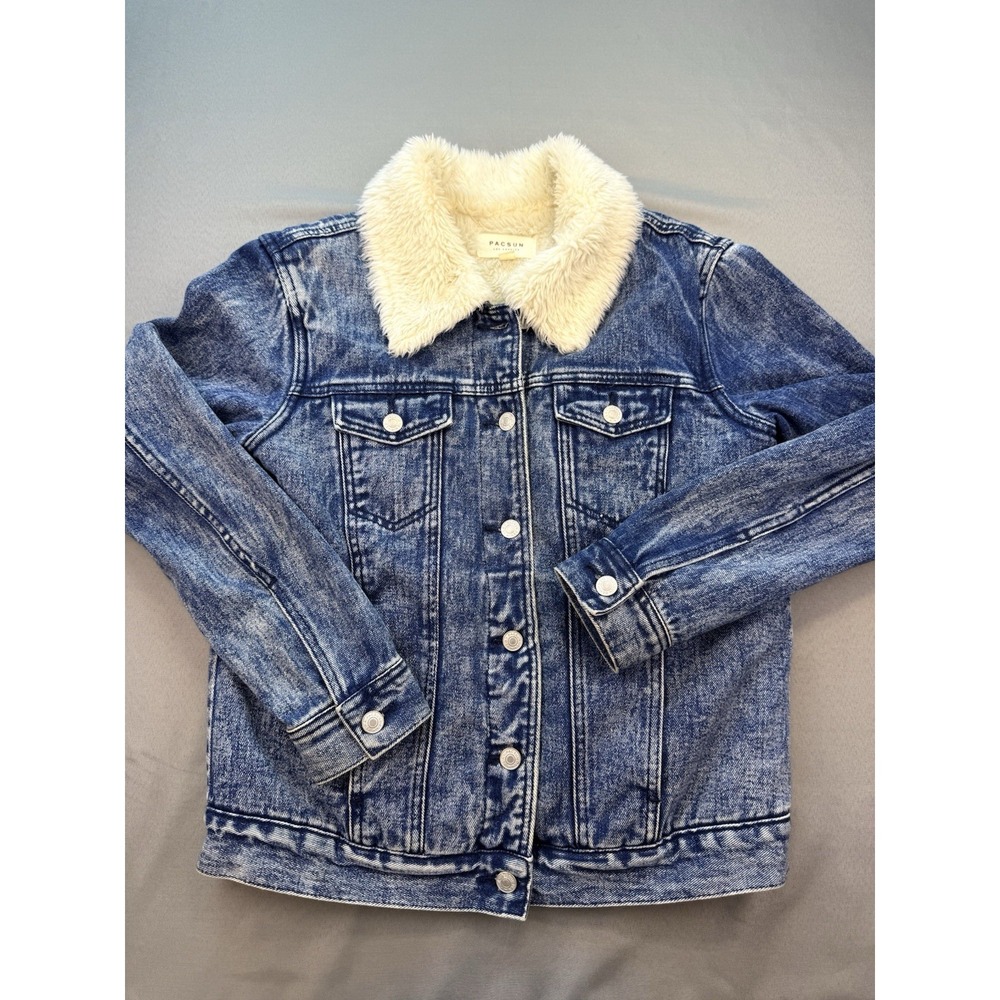 Pacsun Trucker Denim Jacket Women's Denim Dark Wash Sherpa Fleece Small S